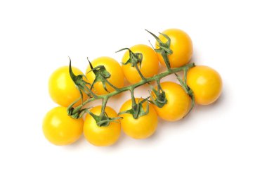 Sarı kiraz domatesli dal beyaz, üst manzara