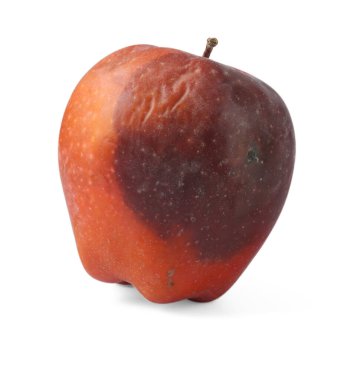 Bir çürük elma beyazda izole edilmiş.