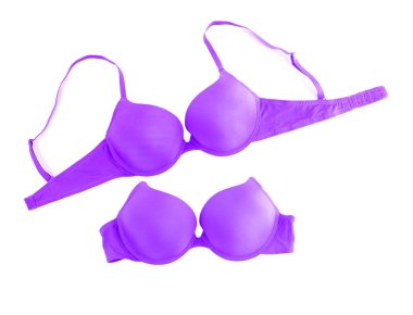 Beyaz, kolaj üzerine izole edilmiş güzel mor sutyen. Üst görünüm