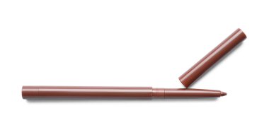 Kahverengi göz kalemini bük beyaz, üst görünümde izole edilmiş