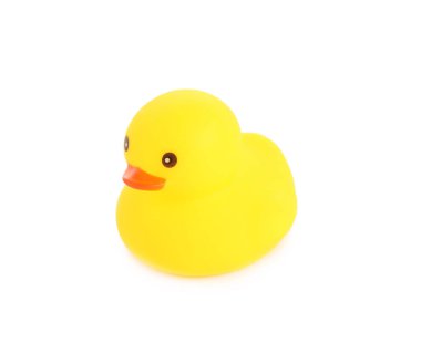 Beyaz tenli sevimli bir plastik ördek.