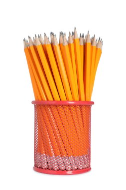 Many pencils in holder isolated on white