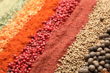 Arkaplan olarak birçok farklı baharat, yakın görünüm