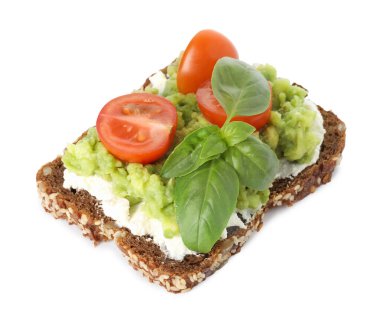 Avokado, krem peynirli, domatesli ve fesleğenli leziz sandviç.