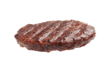 Beyaz üzerine izole edilmiş lezzetli bir hamburger köftesi.