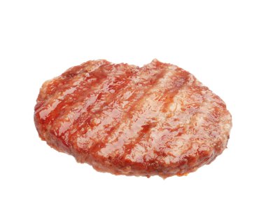 Beyaz üzerine izole edilmiş lezzetli bir hamburger köftesi.