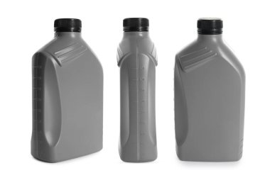 Beyaz arka planda plastik kutu, kolaj. Farklı taraflardan görünüm