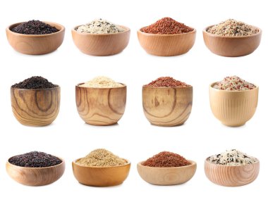 Esmer pirinç ve diğer pirinç türleri beyaz tencerelerde izole edilir.