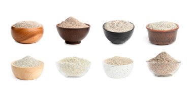 Çavdar ekmeği kaseler içinde, beyazlar içinde izole edilmiş.