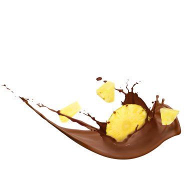 Beyaz arka planda sulu ananaslı çikolata sıçraması.