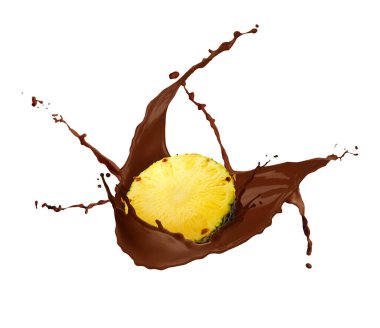 Beyaz arka planda sulu ananaslı çikolata sıçraması.