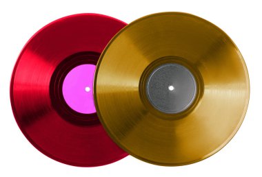 Beyaz arkaplanda iki renkli vinil plak