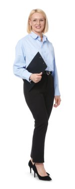 Beyaz arka planda panosu olan profesyonel psikolog.