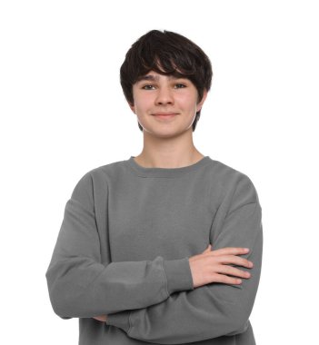 beyaz zemin üzerine genç çocuk portresi