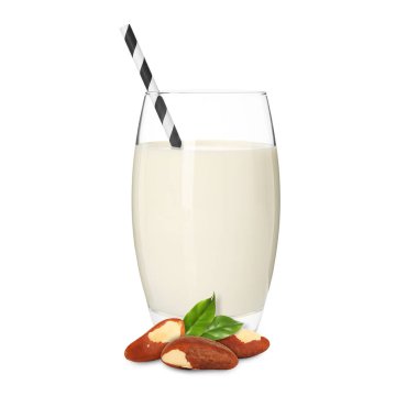 Bardakta fındık sütü ve beyazda Brezilya fındığı.