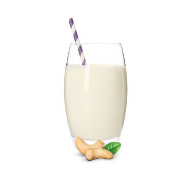 Beyaz bardakta fındık sütü ve beyaz fındıklı.