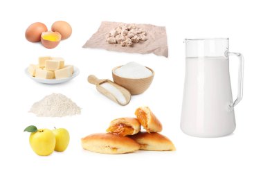 Pişmiş köfteler ve malzemeler beyaz ve sette izole edilmiş.