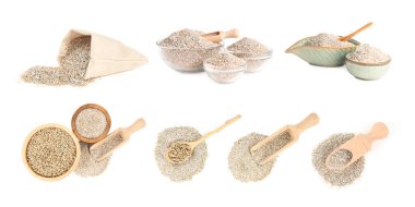 Çavdar ekmeği ve tahıllar beyaza izole edilmiş, kolaj