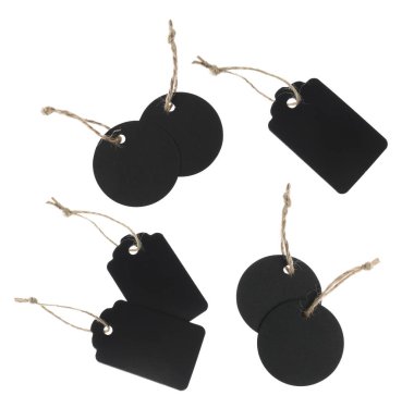 Beyaz arka planda bir sürü boş etiket, kolaj. Tasarım için model