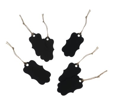 Beyaz arka planda bir sürü boş etiket, kolaj. Tasarım için model