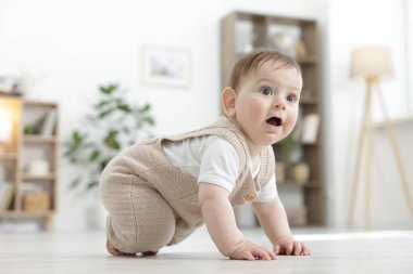 Evde yerde sürünerek şirin bebek