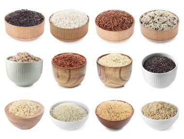 Esmer pirinç ve diğer pirinç türleri beyaz tencerelerde izole edilir.