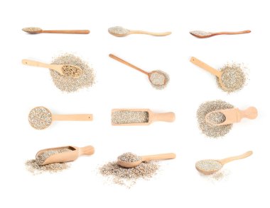 Çavdar kepeği beyaza izole edilmiş, kolaj. Üst ve yan görünüm