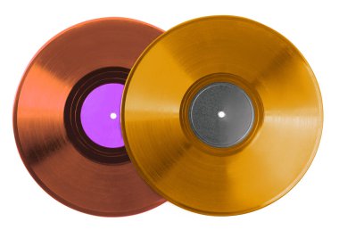 Beyaz arkaplanda iki renkli vinil plak