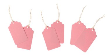 Beyaz arka planda bir sürü boş etiket, kolaj. Tasarım için model