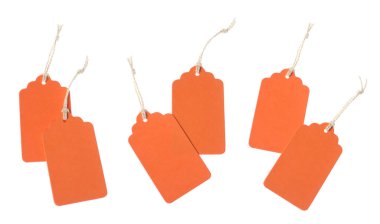 Beyaz arka planda bir sürü boş etiket, kolaj. Tasarım için model