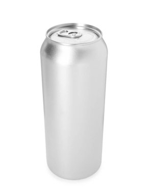 Boş bir teneke kutu beyaza izole edilmiş.