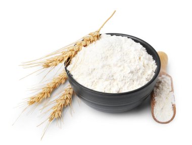 Buğday unu ve çiviler beyaza izole edilmiş.