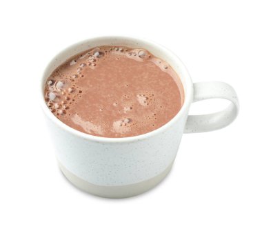 Beyaz bardaktaki lezzetli çikolatalı süt.