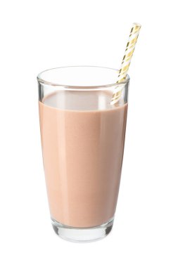 Lezzetli çikolatalı süt ve beyaz bardakta saman.