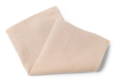 Temiz bej waffle havlusu beyaz, üst görünümde izole
