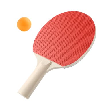 Ping pong raketi ve topu beyaza izole edilmiş.