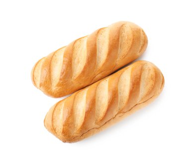 İki somun ekmek, beyaza izole edilmiş, üst manzara.