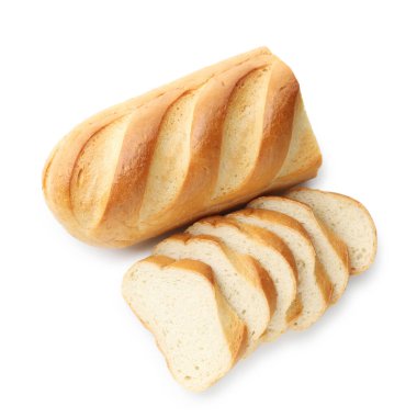 Ekmek dilimleri beyaza izole edilmiş, üst manzara
