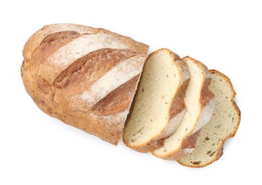 Ekmek dilimleri beyaza izole edilmiş, üst manzara