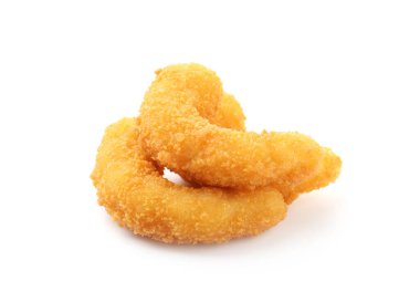 Beyaz tenli üç lezzetli tempura karidesi.