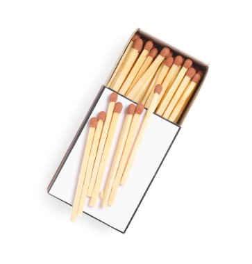 Üst görünümde izole edilmiş kibrit ve kutu