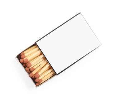 Kutudaki kibritler beyaz, üst görünümde izole edilmiş. Tasarım için model