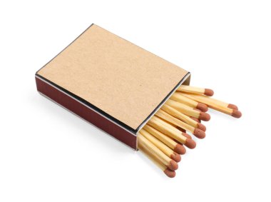 Kutudaki kibritler beyaza izole edilmiş. Tasarım için model
