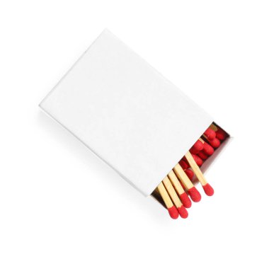 Kutudaki kibritler beyaz, üst görünümde izole edilmiş. Tasarım için model
