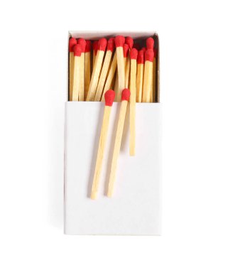 Üst görünümde izole edilmiş kibrit ve kutu