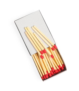 Üst görünümde izole edilmiş kibrit ve kutu