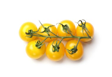 Sarı kiraz domatesli dal beyaz, üst manzara