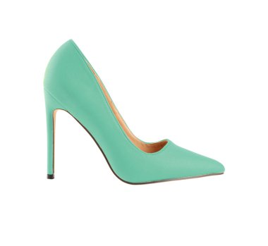 Beyaz arka planda şık bir yüksek topuklu ayakkabı.