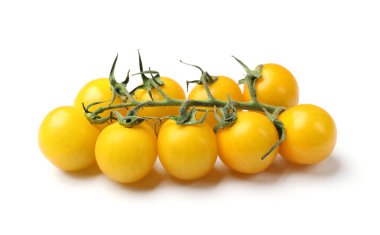 Beyaz üzerine izole edilmiş sarı kiraz domatesli dal