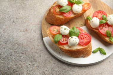 Mozarella peynirli, domatesli ve fesleğenli lezzetli sandviçler. Metin için boşluk